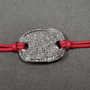 Red Cord Diamond Bracelet: Handmade 925 Sterling Silver Art Deco Jewelry