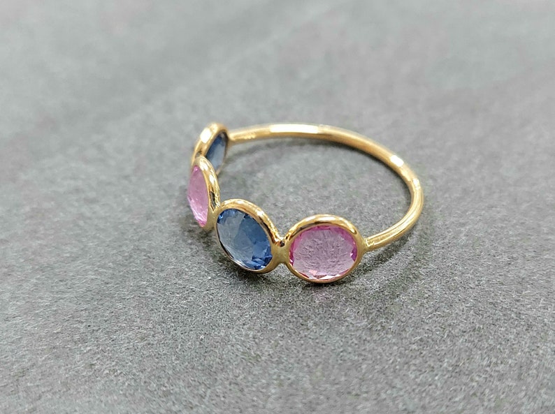 Pink & Blue Sapphire Rose Cut, Stackable Ring, 14k Gold Ring, Sapphire Ring, Multi-color Natural Sapphire, 4 Stone Ring, Engagement Ring image 5
