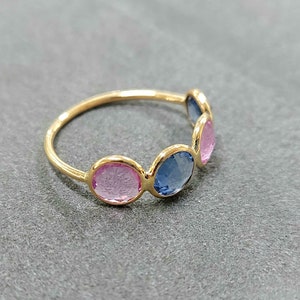 Pink & Blue Sapphire Rose Cut, Stackable Ring, 14k Gold Ring, Sapphire Ring, Multi-color Natural Sapphire, 4 Stone Ring, Engagement Ring image 3
