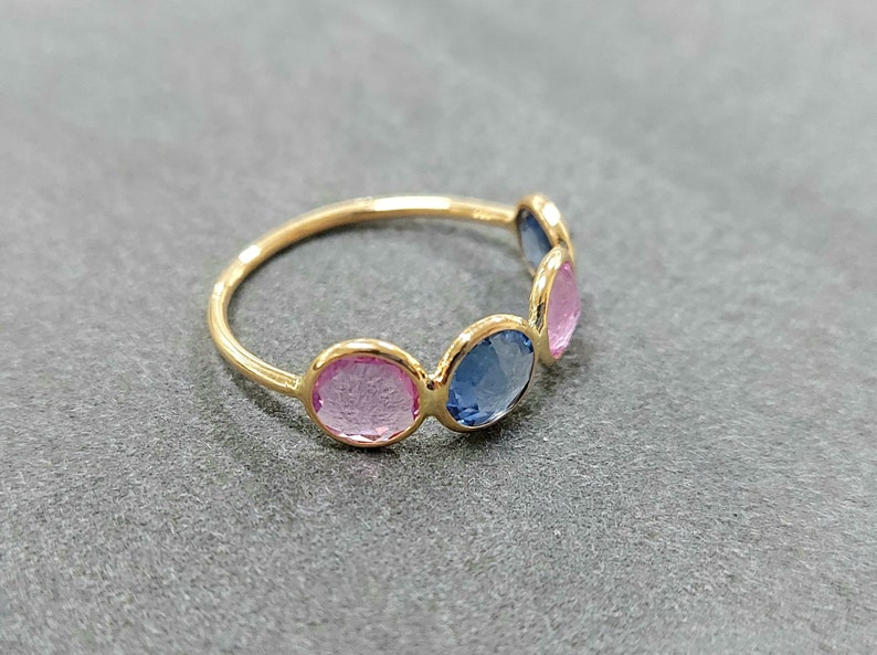 Pink & Blue Sapphire Rose Cut, Stackable Ring, 14k Gold Ring, Sapphire Ring, Multi-color Natural Sapphire, 4 Stone Ring, Engagement Ring image 3