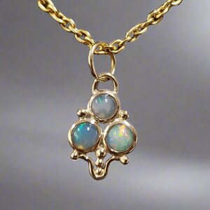 4 mm Natural Opal Tiny 18k Gold Charm Pendant, Minimalist Gold Pendant, Opal Jewelry, Designer Pendant, Gold Granules, Round Opal