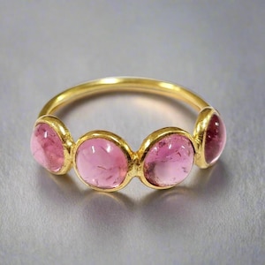 18k Gold Pink Tourmaline Ring, Women Ring, Half Eternity Gold Ring, Bridal Band, Gold Jewelry, Dainty Ring, Pink Tourmaline Stone