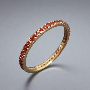 Red Orange Sapphire 14k Gold Ring, Precious Stone, Made in 14k Gold, Orange Sapphire Band, Minimal Ring, Gold Jewelry, Gift for Her