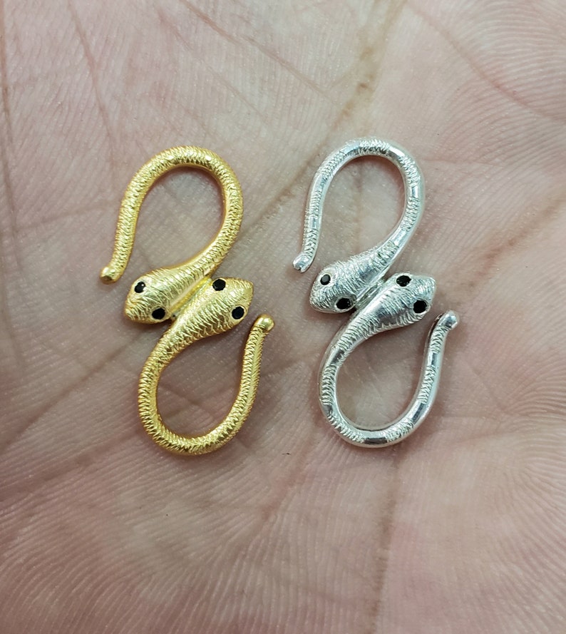 Elegant Gold Vermeil & Starling Silver Snake Clasp with Black Spinel Accents