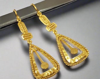 24k Gold Vermeil Dangle Earrings: 925 Sterling Silver Roman Style