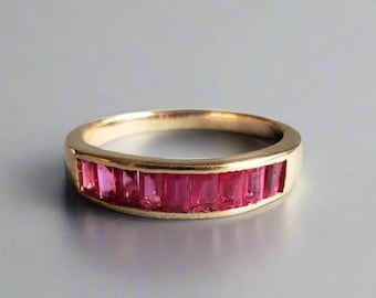 Ruby Baguette Ring: 18k Yellow Gold Channel Setting