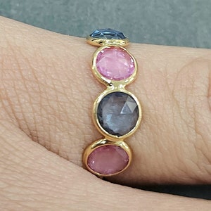 Pink & Blue Sapphire Rose Cut, Stackable Ring, 14k Gold Ring, Sapphire Ring, Multi-color Natural Sapphire, 4 Stone Ring, Engagement Ring image 4