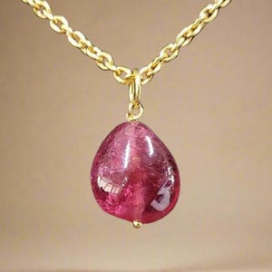 18k Gold Drilled Pink Tourmaline Pendant, Cabochon Tourmaline, Charm Pendant, Drop Shape, Gold Jewelry, Dainty Pendant, 1 Piece Available