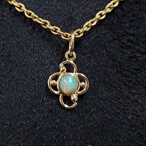 Natural Opal Tiny 18k Gold Charm Pendant, 4 mm Opal Jewelry, Minimalist Gold Pendant, Round Opal, Gold Granules, Gift for Her
