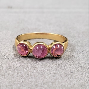Pink Tourmaline Gold Vermeil Ring, Handmade Gemstone Ring, Statement Ring, Natural Tourmaline Cabochon, Birthstone Ring