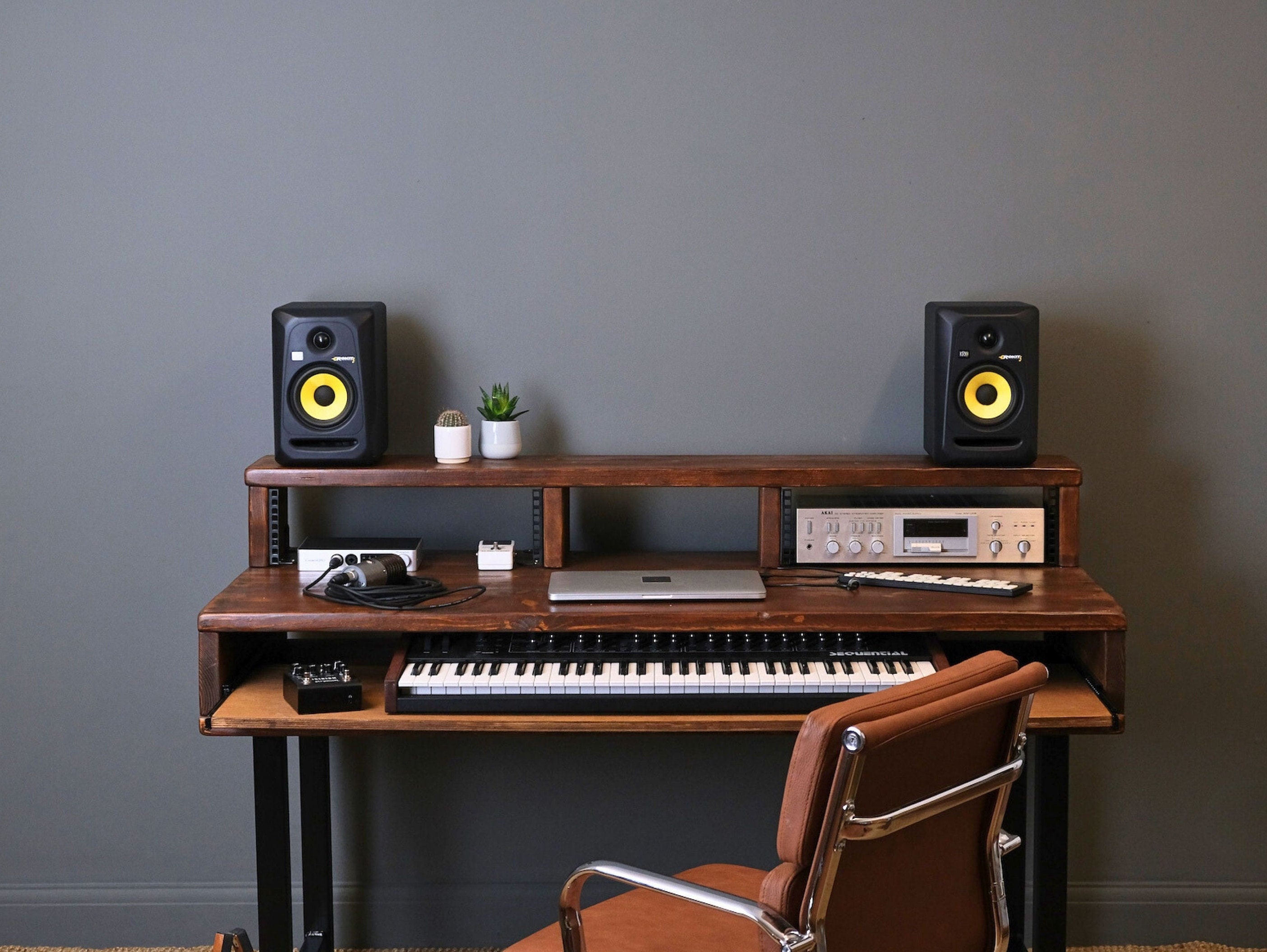 Bespoke Rustic Music Production Desk With Trapezium Legs 