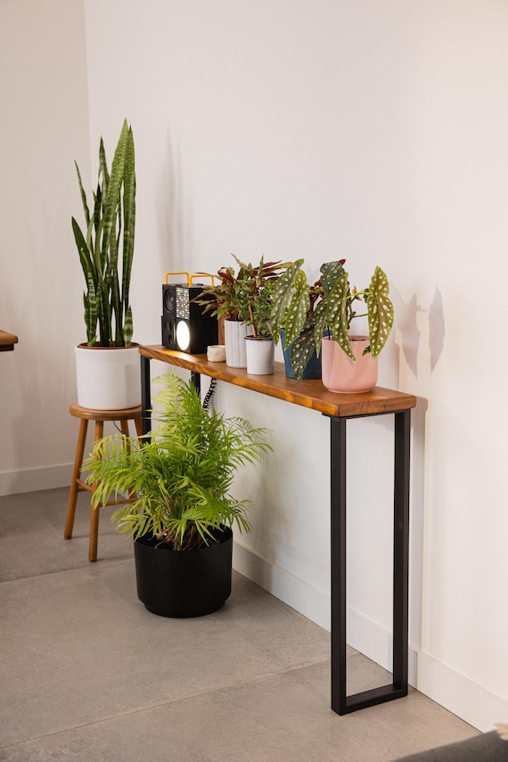 Radiator Shelf. Wooden Console Table for Narrow Hallway. Rustic Handmade to Order with Steel Legs and Solid Wood. Custom Sizes & Finishes
