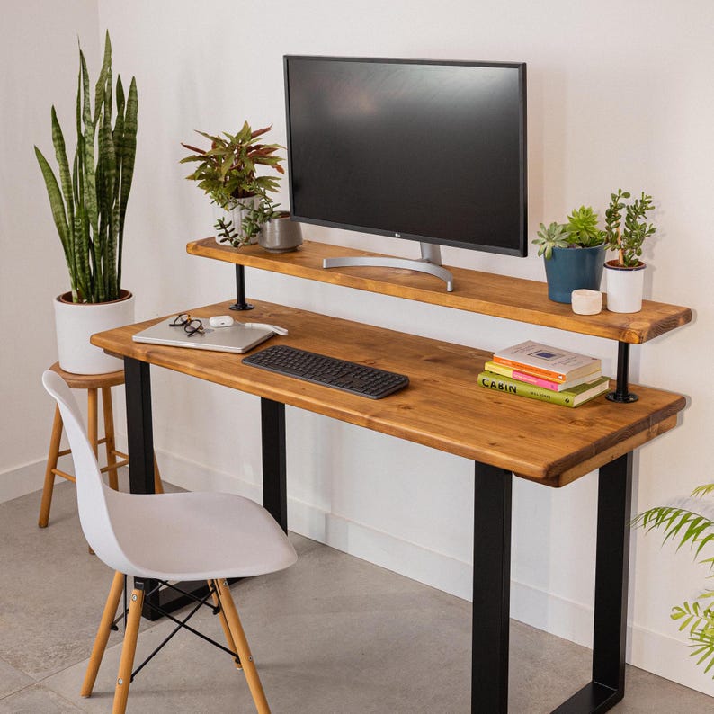 Rustic Desk with Monitor Shelf - Thumbnail 4
