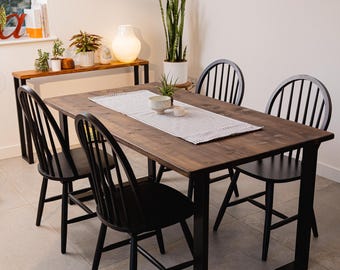 Reclaimed Dining Table | Indoor or Outdoor Garden Use | Industrial Solid Steel Black Square Legs | Farmhouse Rustic Pine Wood
