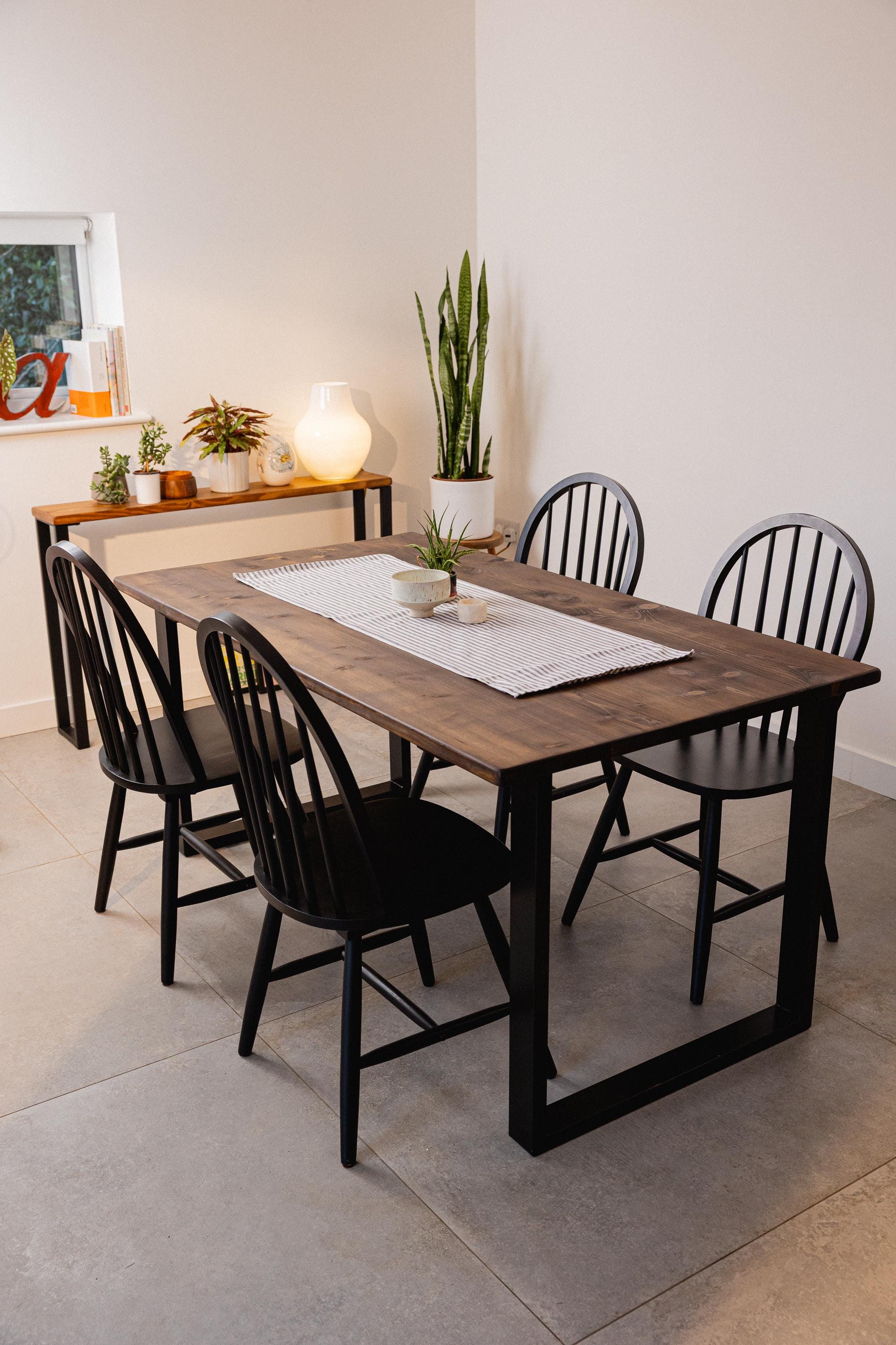 Reclaimed Dining Table | Indoor or Outdoor Garden Use | Industrial Solid Steel Black Square Legs | Farmhouse Rustic Pine Wood