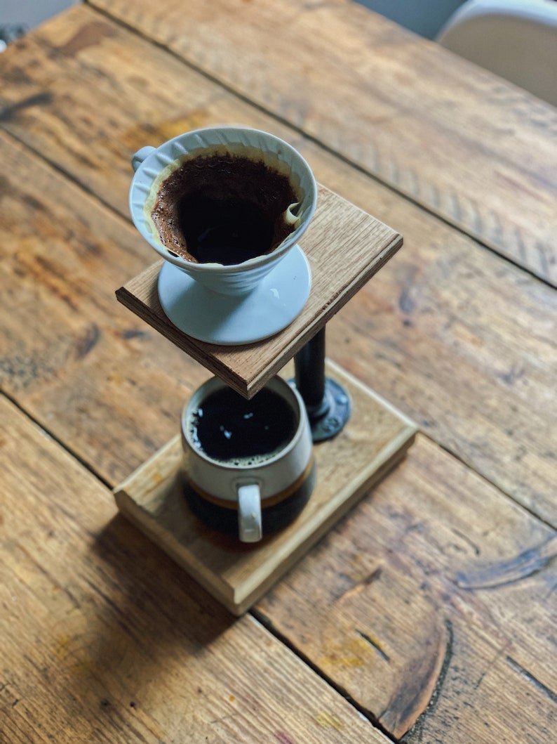 V60 Coffee Brewing Station Industrial Style Dripper Stand For Pour Over Coffee Reclaimed Wood Drip Stand for Coffee image 3