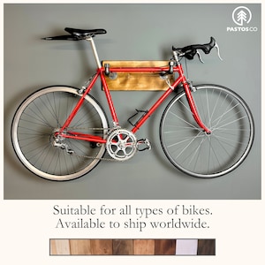 Industrial Rustic Bike Rack. Wall Mounted Bike Display Rack. Wooden Bicycle Storage. Cyclist Gift. Suits Road Bikes and Flat Bar Bicycles.