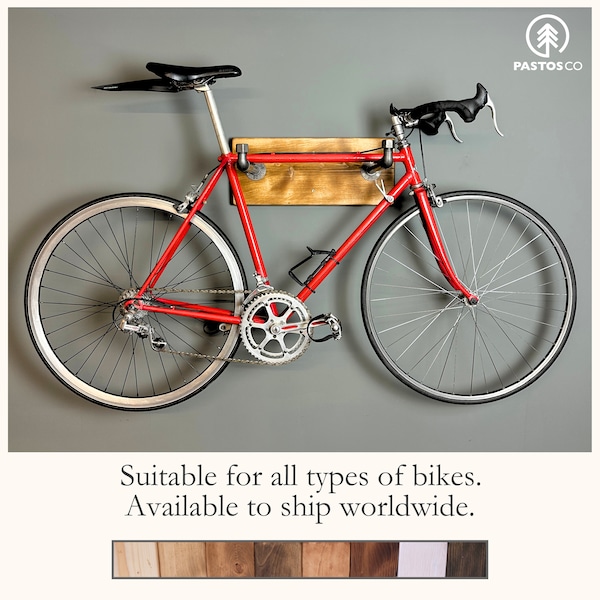 Porte-vélos industriel rustique. Présentoir mural pour vélo. Rangement pour vélos en bois. Cadeau cycliste. Convient aux vélos de route et aux vélos à barre plate.