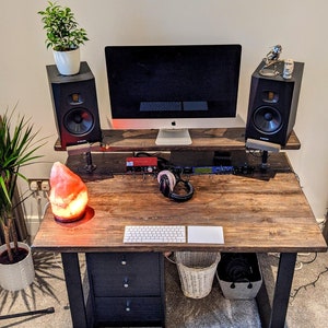 Rustic Desk Riser Shelf For Monitor, Speakers Reclaimed Wood Heavy Duty Industrial Style Square Steel Legs Home or Office Use image 5