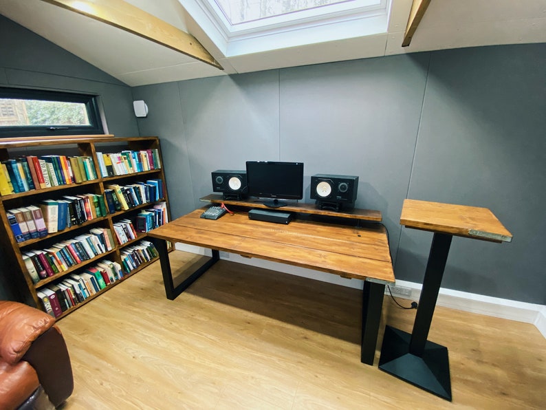 Rustic Desk Riser Shelf For Monitor, Speakers Reclaimed Wood Heavy Duty Industrial Style Square Steel Legs Home or Office Use zdjęcie 8