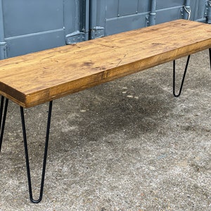 Rustic Bench with Chunky Top and Hairpin Legs | For Entryway, Dining Room Seating | Reclaimed Wood | Choice Of Colours and Sizes