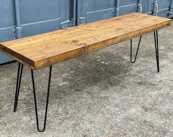 Reclaimed Wood Bench with Hairpin Legs: Rustic Entryway or Dining Seating