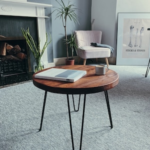 Handmade Round Coffee Table with Hairpin Legs. Small Round Table, perfect as a side table, plant stand or a minimal bedside table. image 4