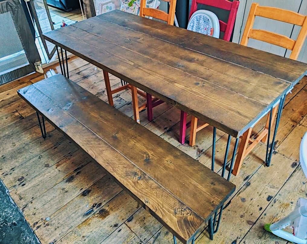 Dining Table & Matching Bench Rustic Reclaimed Wood Modern Etsy UK