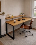 Rustic Desk | Riser Shelf For Monitor, Speakers | Reclaimed Wood | Heavy Duty Industrial Style Square Steel Legs | Home or Office Use