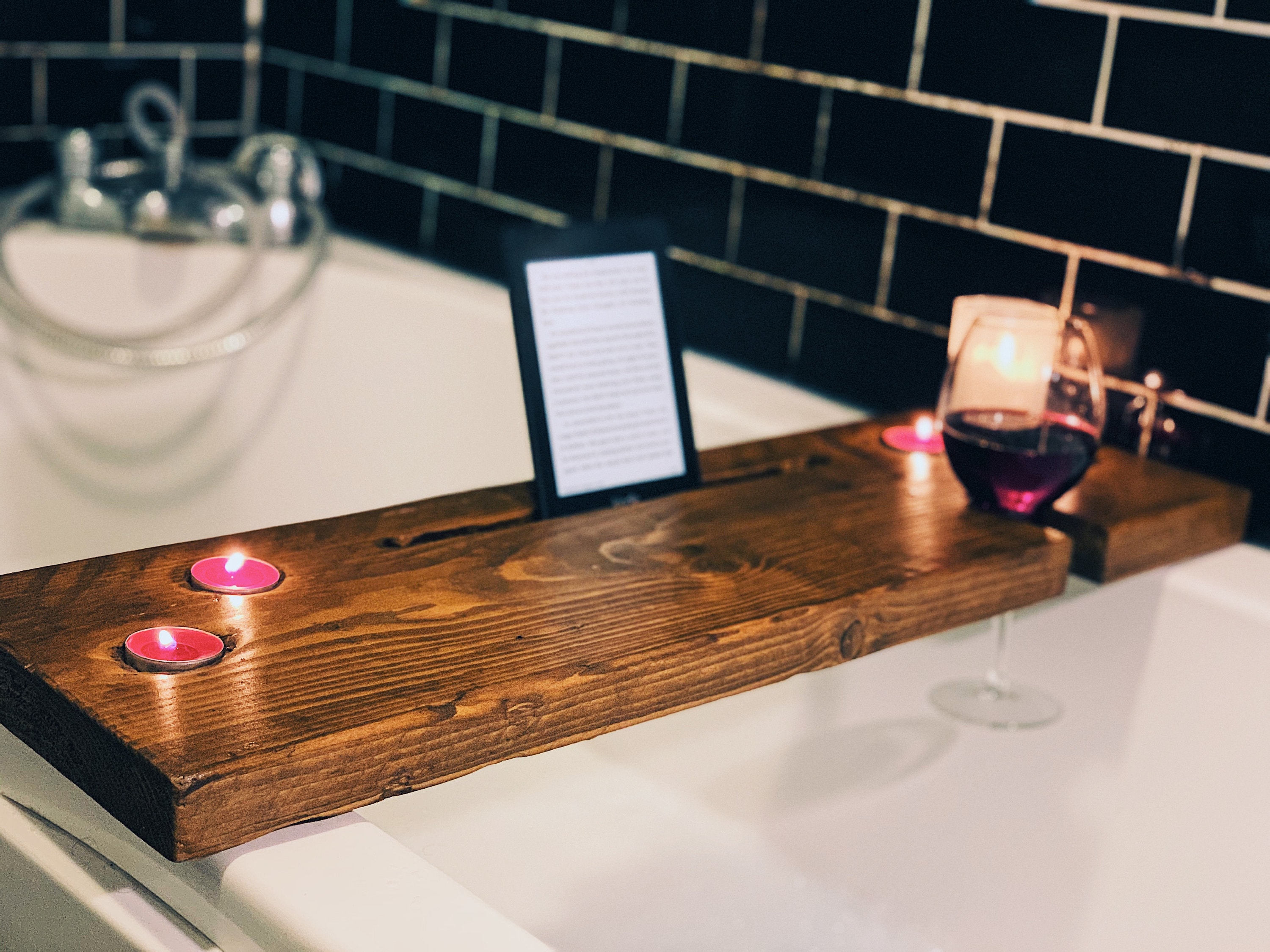 Bath Board, Solid Walnut, Custom Shape Bath Caddy, Wine Glass Holder, Cup  Holder, Candle Holder, Tablet Holder, Phone Holder, Laptop Table 