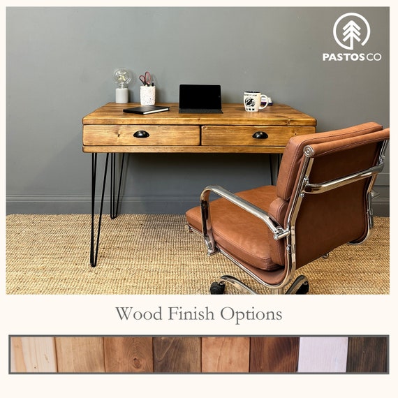 Rustic wood finish computer cheap desk with metal legs