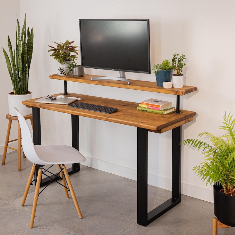 Rustic Desk with Monitor Shelf - Thumbnail 3