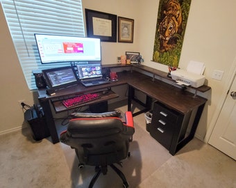 Corner Desk Industrial Style L Shape Desk Riser Shelf for Storage