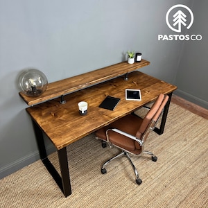 Handmade Wood Computer Desk with Monitor Shelf - Eco-Friendly
