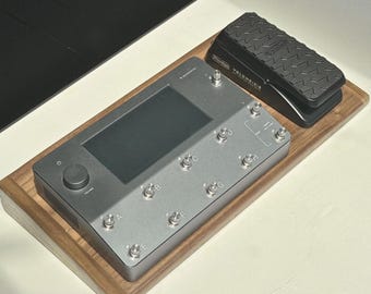 Small Pedalboard, Made With Solid Walnut. Optional Ventilation Holes for Quad Cortex. Size Optimised for Quad Cortex and Volume Pedal.