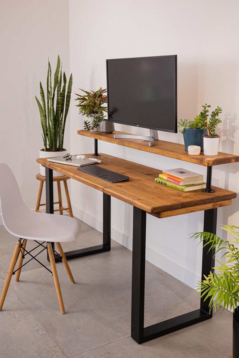 Rustic Desk with Monitor Shelf - Thumbnail 2