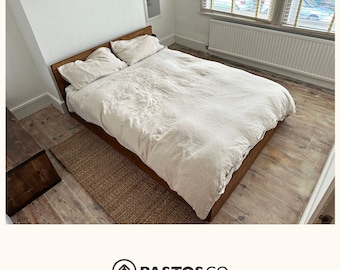 Low Platform Wooden Bed Frame. Modern Minimalist Bed Frame with or without Headboard. Rustic Design. Various Sizes & Finishes Available