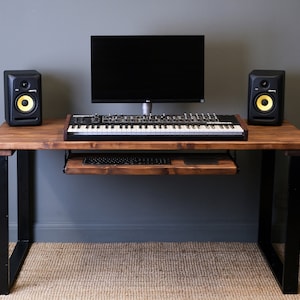 Rustic Studio Desk Rustic Studio Desk: Solid Wood Music Production Desk With Sliding ...