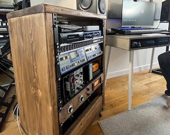 19" Rack Unit - Studio & Music Equipment Storage - 1u, 5u, 9u, 14u, 19u, 25u - Reclaimed Wood - Modern Rustic Design - Industrial Style