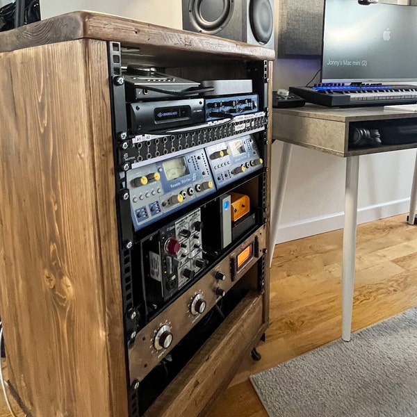 19" Rack Unit - Opslag van studio- en muziekapparatuur - 1u, 5u, 9u, 14u, 19u, 25u - Teruggewonnen hout - Modern, rustiek ontwerp - Industriële stijl