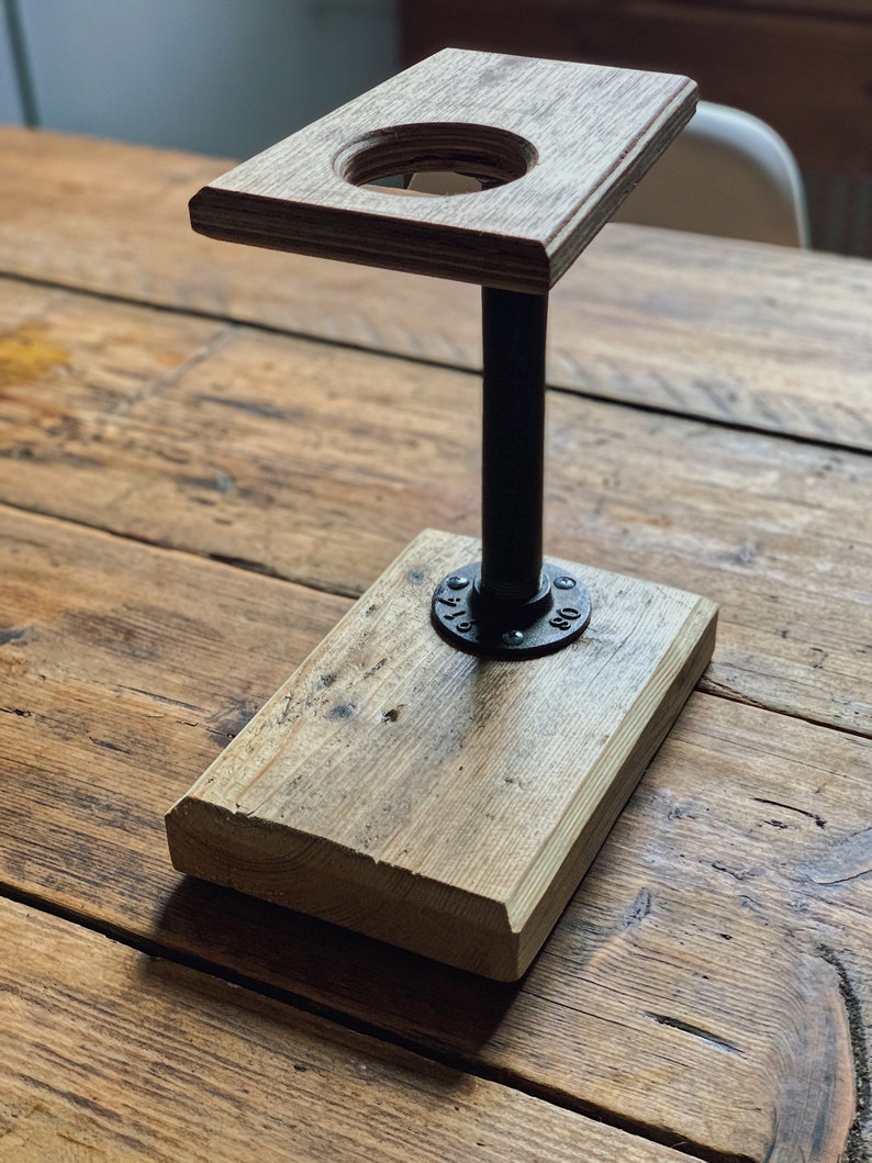 V60 Coffee Brewing Station Industrial Style Dripper Stand For Pour Over Coffee Reclaimed Wood Drip Stand for Coffee image 7