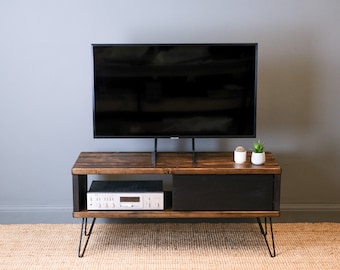Wooden TV Stand. Solid Wood Media Centre. Wooden Sideboard with Storage for Gaming Consoles. Living Room Furniture. TV Stand with Storage.