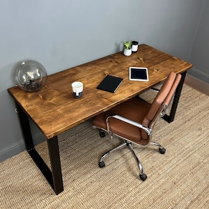 Reclaimed Desk with Optional add-ons Monitor Shelf & Sliding Keyboard Tray. Handmade with Industrial Square, Trapezium, A, V or X Frame Legs