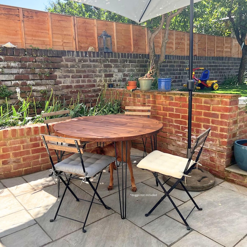 Round Garden Table Solid Wood, Outdoor Dining Table, Wooden Patio Table ...