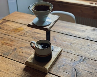 V60 Coffee Brewing Station | Industrial Style Dripper Stand For Pour Over Coffee | Reclaimed Wood Drip Stand for Coffee