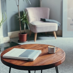 Handmade Round Coffee Table with Hairpin Legs. Small Round Table, perfect as a side table, plant stand or a minimal bedside table. image 6