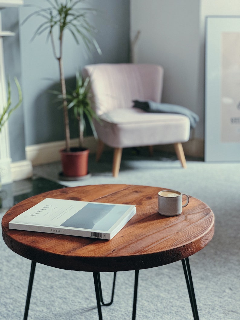 Handmade Round Coffee Table with Hairpin Legs. Small Round Table, perfect as a side table, plant stand or a minimal bedside table. image 6