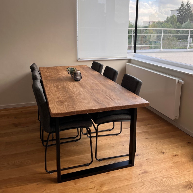 Reclaimed Dining Table Indoor or Outdoor Garden Use Industrial Solid Steel Black Square Legs Farmhouse Rustic Pine Wood zdjęcie 5