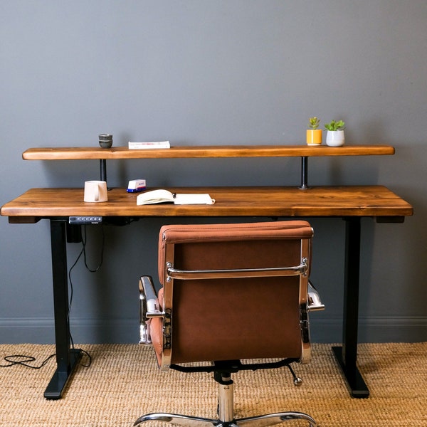 Industrial Style Height Adjustable Desk | Sit Stand Desk With Electric Steel Base | 4 Presets | Rustic Reclaimed Wood | Home or Office Use