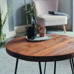 Handmade Round Coffee Table with Hairpin Legs. Small Round Table, perfect as a side table, plant stand or a minimal bedside table. image 8